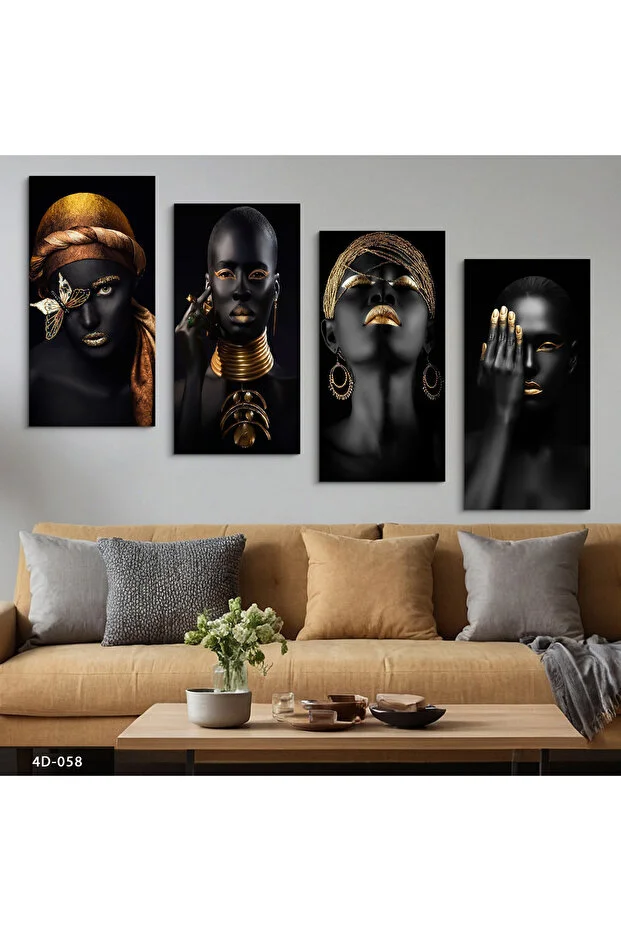 Afrikalı Kadınlar 4 Parçalı Mdf Tablo